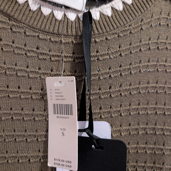 NWT Varley Dwight Knit Midi Dress- Olive With Cream Trim - Picture 6 of 6